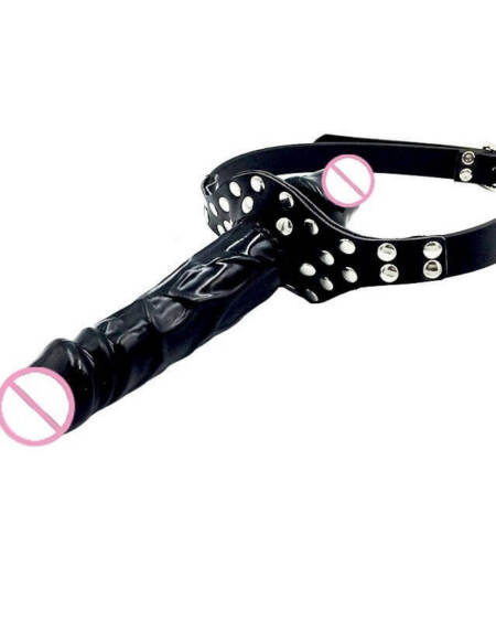 Uprząż Strap-On z Dildo - Regulowana, Skóra Ekologiczna, Nabijana Ćwiekami